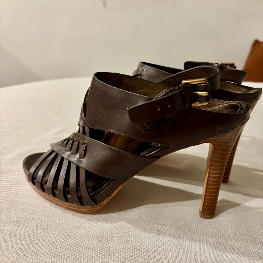 Coach Bessy Brown Leather Platform Heel Sandals Size 9.5B | A3199 - Picture 4 of 10